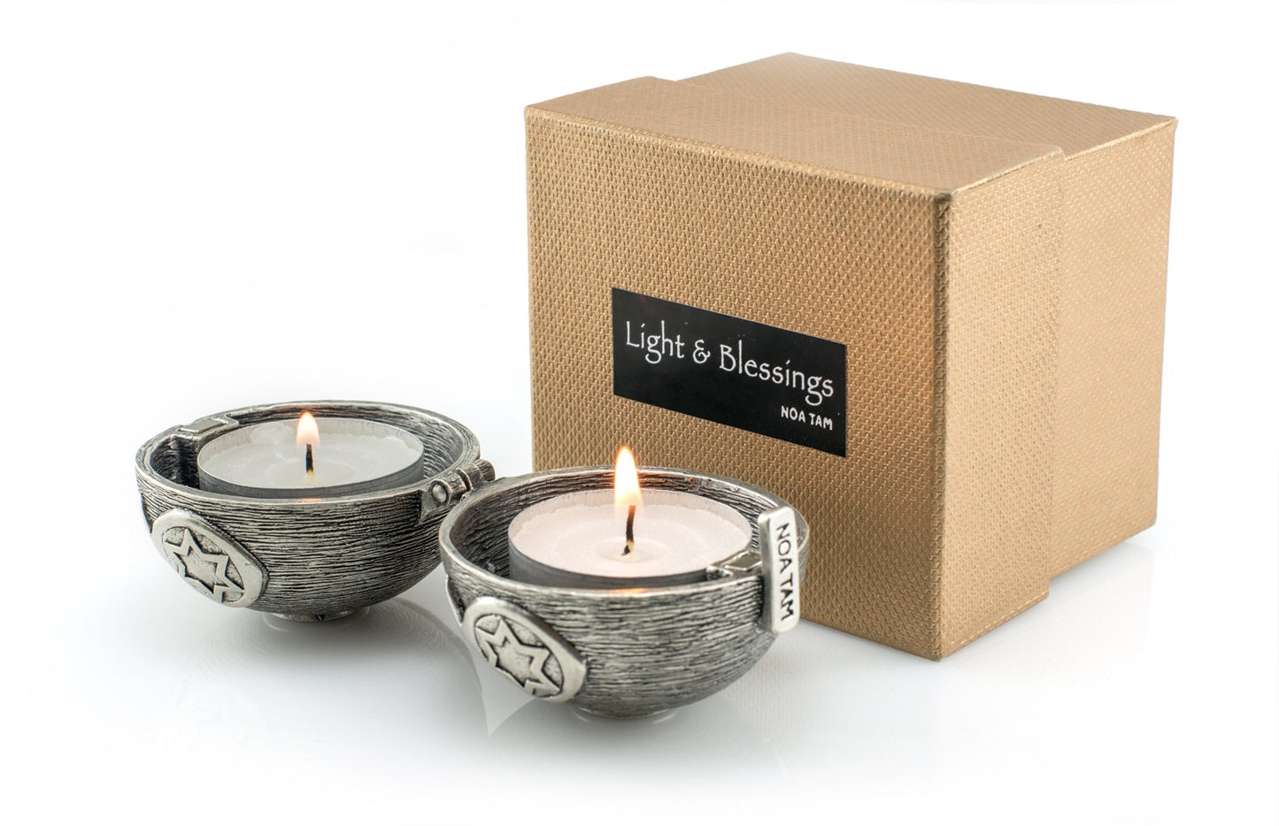 Candles holder with symbols silver color Shabat candles