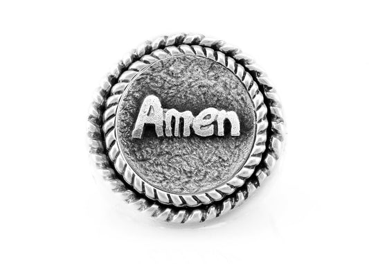Ring with the Amen coin medallion in English on fleur de lis ring