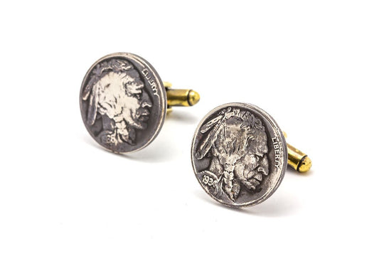 Coin cufflink with the Buffalo Nickel coin of USA