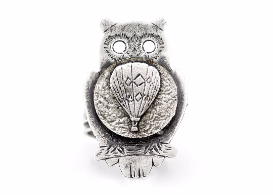 coin ring with the Hot Air Balloon coin medallion on owl flying jewelry Noa Tam