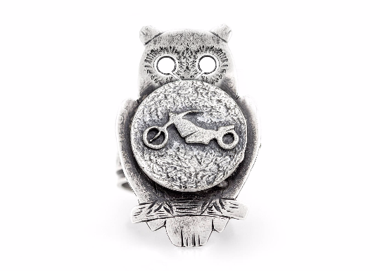 Coin ring with the Motorcycle coin medallion on owl motorcycle jewelry