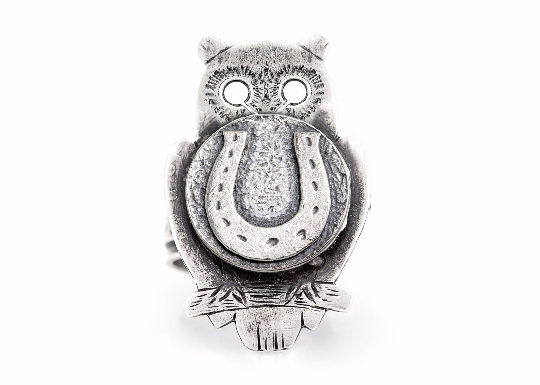 925 Silver Owl Ring with Horseshoe