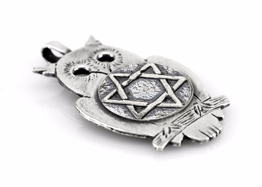 Silver Owl Pendant with Star of David