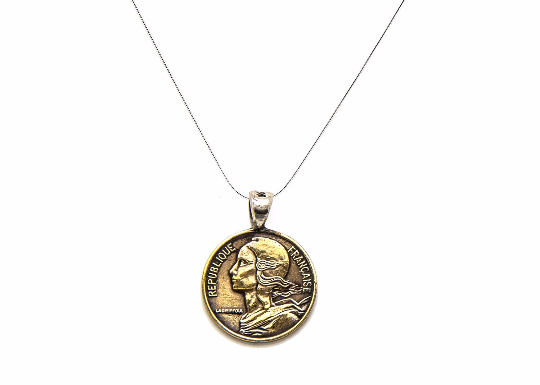 An amazing old coin necklace with the 5 Centimes coin of France