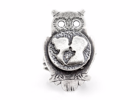 The Couple Coin Medallion on Owl Love Ring - Sterling Silver