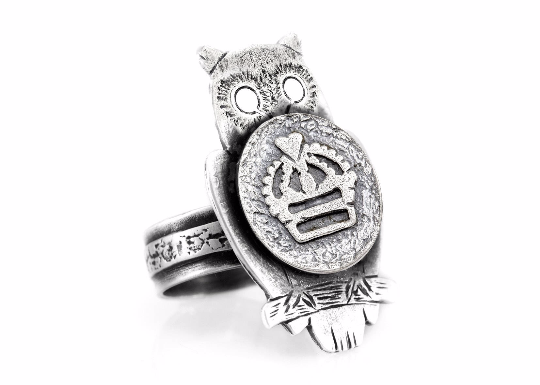 925 Silver Owl Ring with Crown