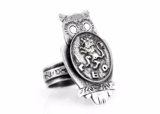 Silver Owl Ring with Leo Zodiac