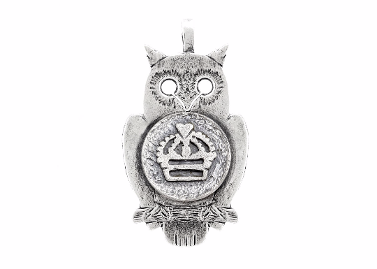 Silver Owl Pendant with Crown