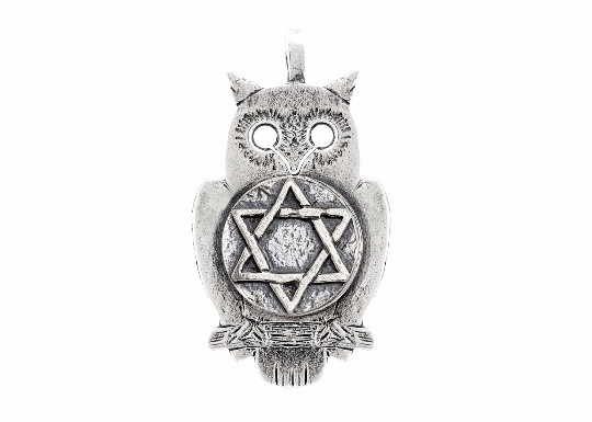 Silver Owl Pendant with Star of David