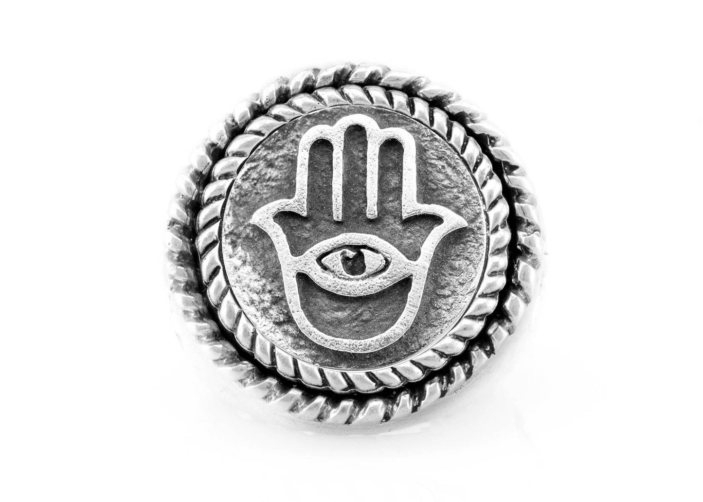 Hamsa Ring with fleur de lis symbol on the side: Hamsa jewelry