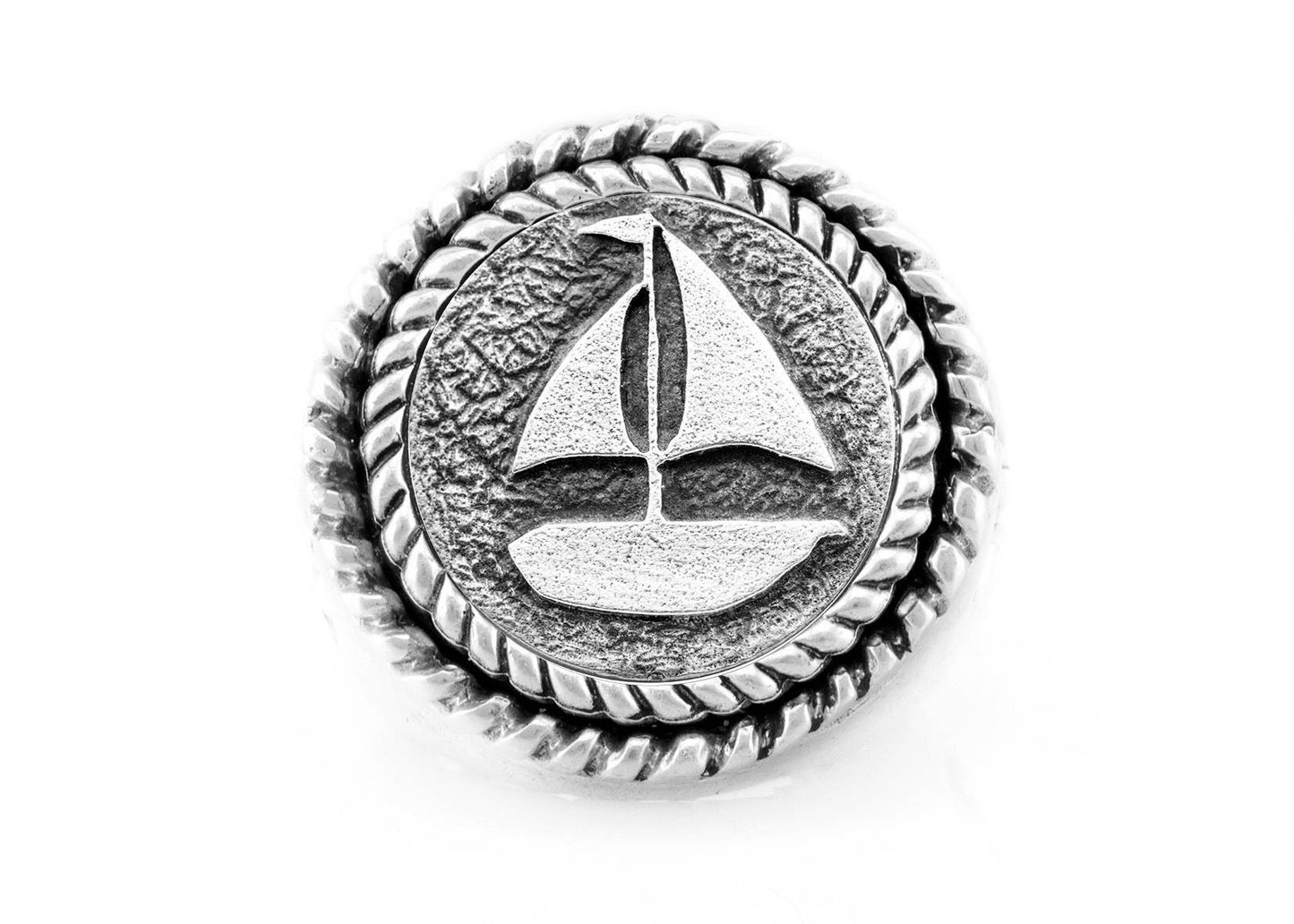 Sea Boat Medallion Ring with the fleur de lis symbol