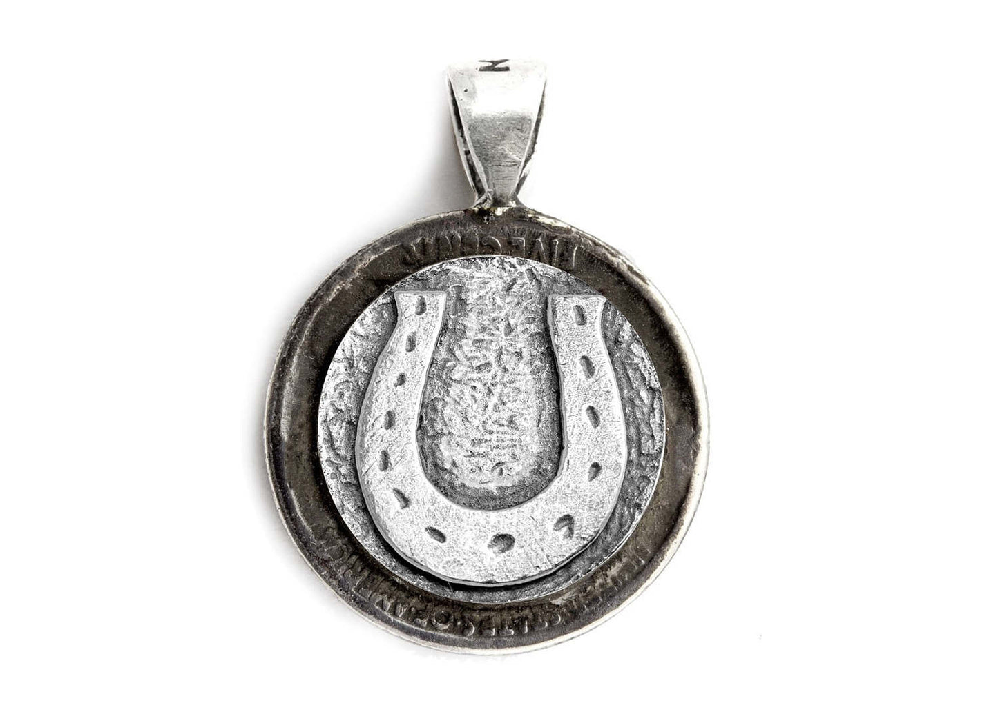 Horseshoe Medallion Pendant on Buffalo Nickel Coin of USA Necklace