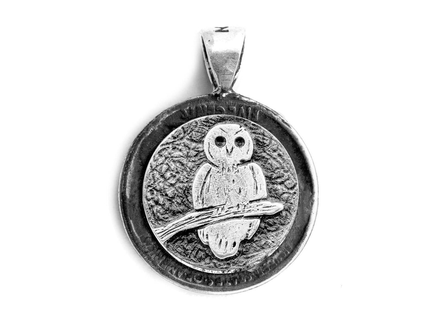 Silver Buffalo coin pendant with owl