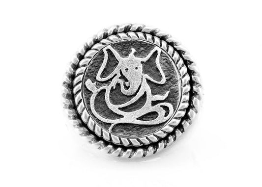 Ganesha Ring with a fleur de lis symbol - Indian elephant god ring