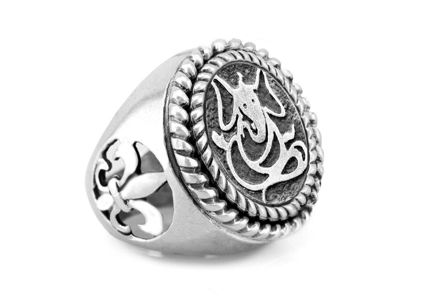 Ganesha Ring with a fleur de lis symbol - Indian elephant god ring