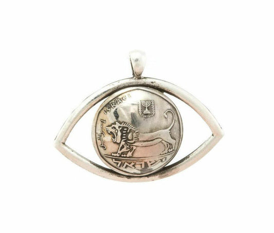 Courage Israel Old Coin Lion in Eye Necklace