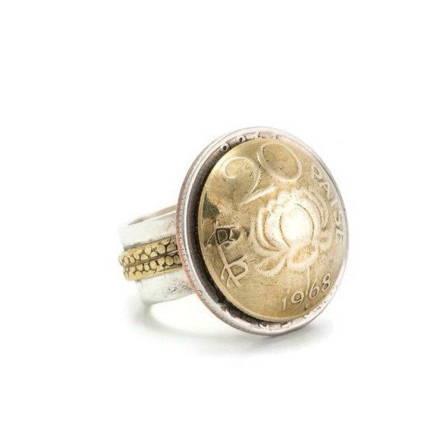 Indian Coin Ring - Purity Lotus 20 Paise Coin of India