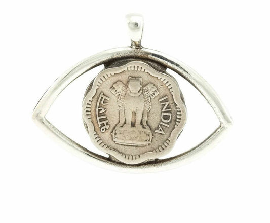 Indian Lion Power Coin Eye Necklace - 2 Paisa Coin of India
