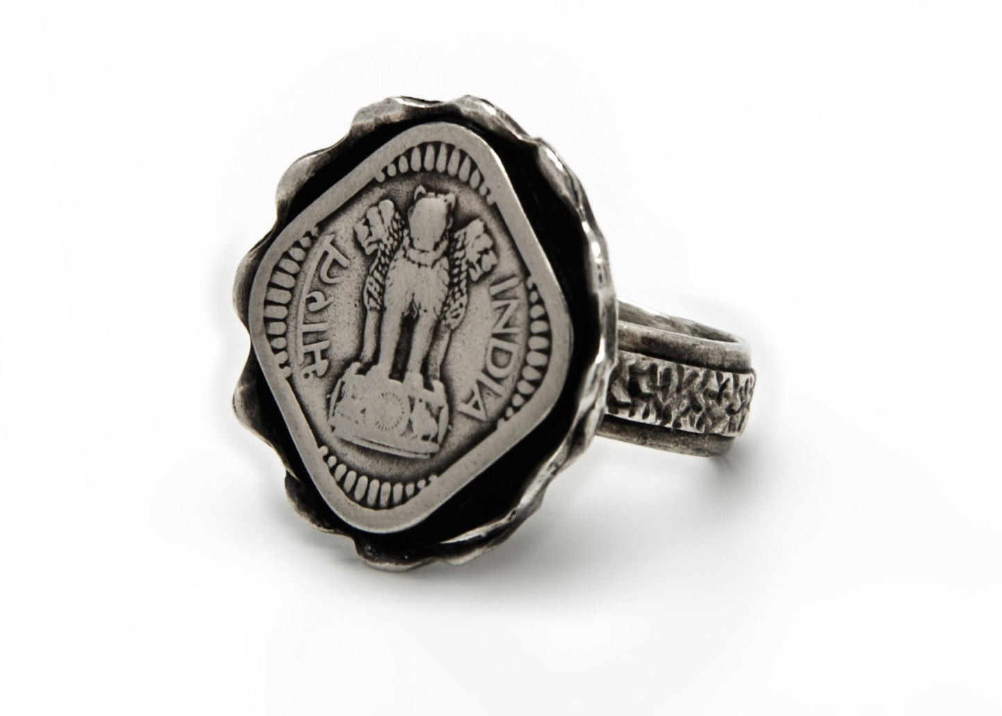 Old Indian 5 Paise Coin Ring - Lion Power Ring