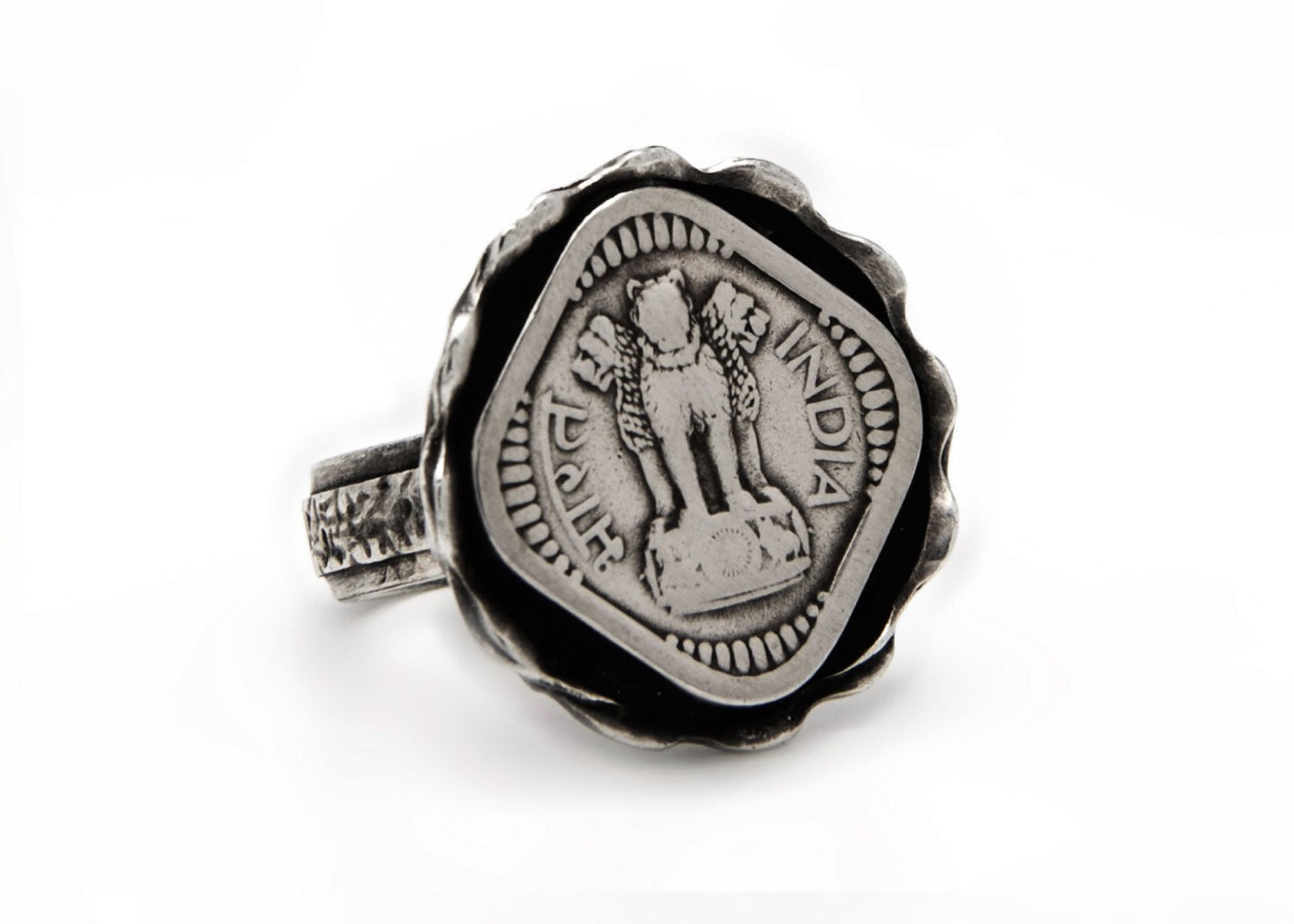 Old Indian 5 Paise Coin Ring - Lion Power Ring