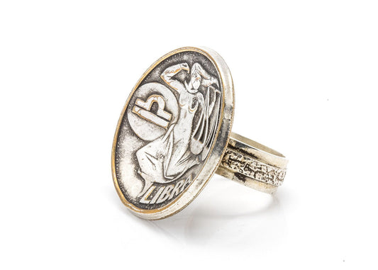 Libra Sign Astrology Zodiac Medallion Silver Ring