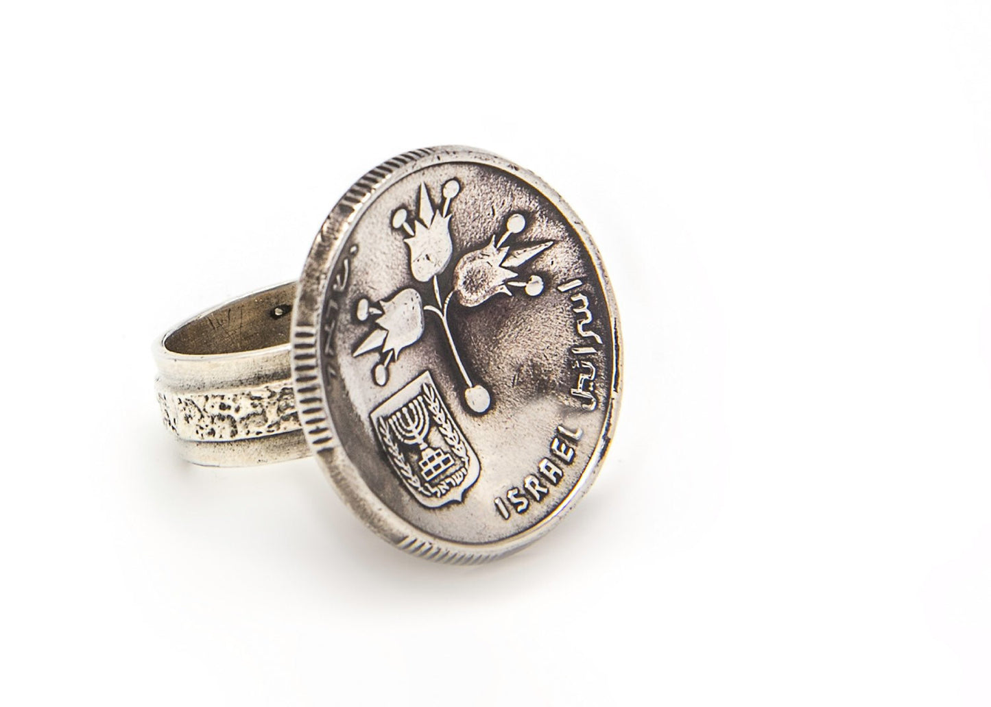 Israeli Lira 1 Pound Old Collector's Coin Ring - Silver Coin of Israel Ring