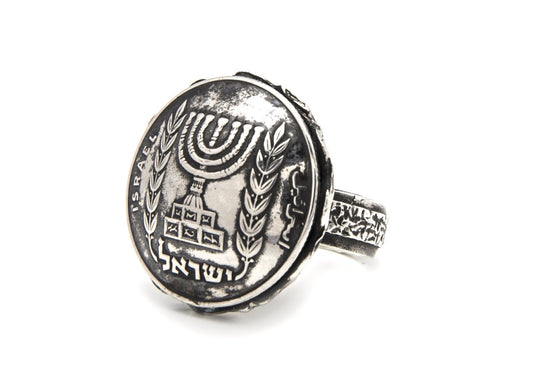 Israeli ring, Lira Coin, Israeli Silver Ring, Jewish Menorah, Hebrew Coin, Coins Ring, Old Coin Ring, 925 Silver Chunky Ring