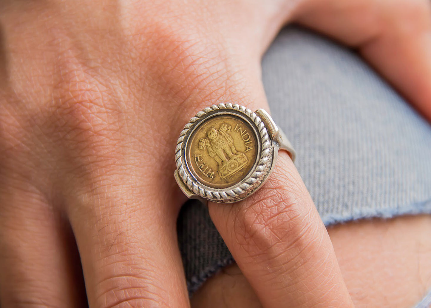 India Coin Ring, Sterling Silver Signet Ring, Men's Ring, Bohemian Ring- With The 1 Naya Paisa