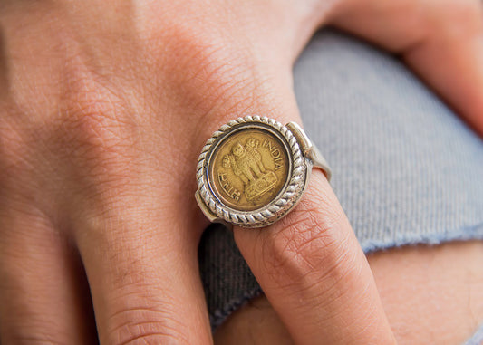 India Coin Ring, Sterling Silver Signet Ring, Men's Ring, Bohemian Ring- With The 1 Naya Paisa