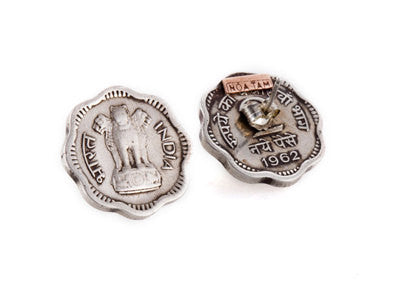 Indian Lion Power Coin Earrings - 2 Paisa Coin of India