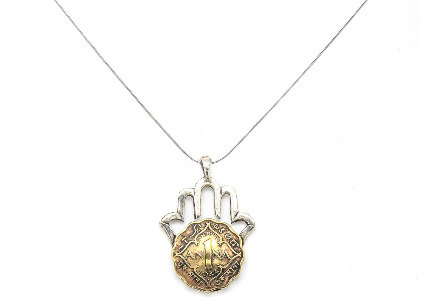 925 sterling silver Hamsa pendant with indian coin
