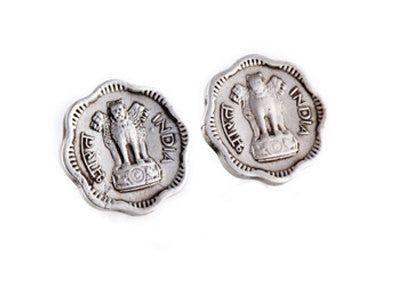 Indian Lion Power Coin Earrings - 2 Paisa Coin of India