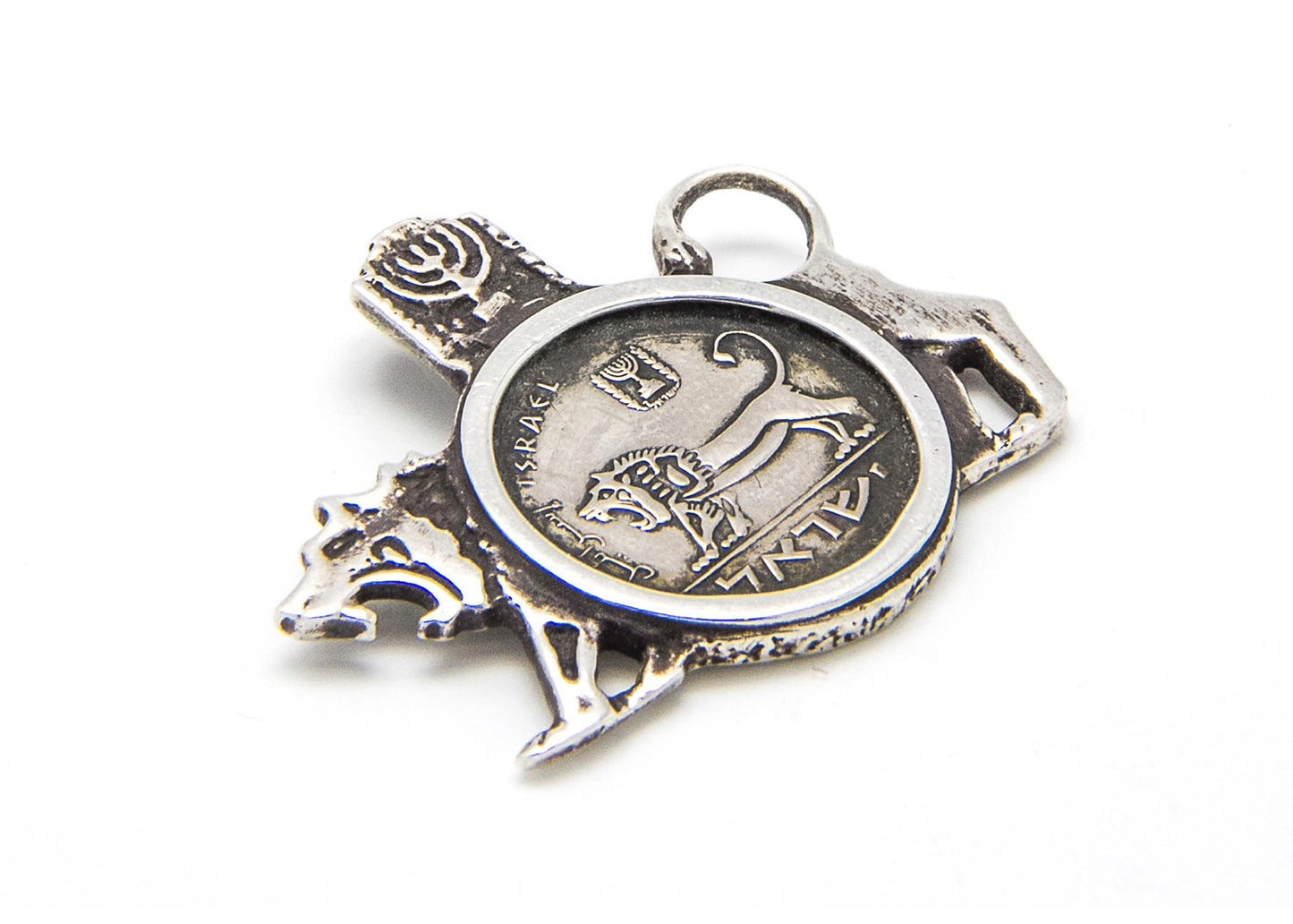 Courage Israeli Old Coin - Handmade Lion Silver Pendant Necklace