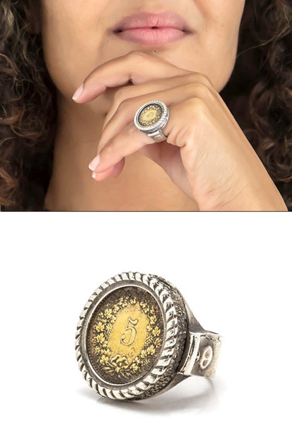 Swiss Coin Ring with the 5 Rappen Coin of Switzerland