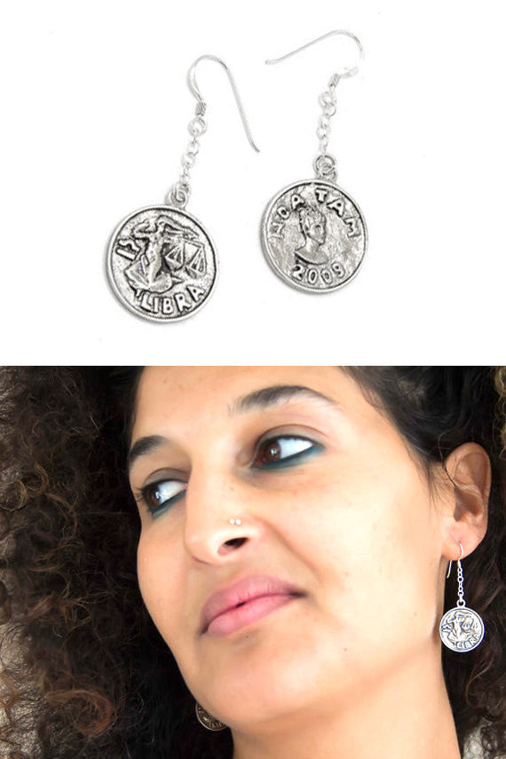 Libra Earrings, Silver Coin Earrings, Drop Earrings, Dongle Earrings, Boho Silver Earrings For Women, Zodiac Jewelry, Gift For Libra Woman