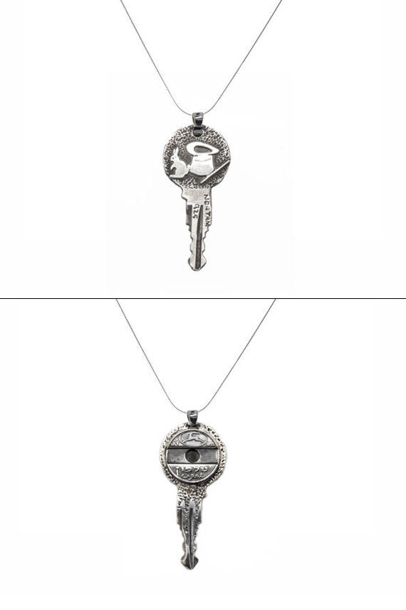 Silver Key Pendent, Key Pendant, Token Necklace, Telephone Token, 925 Silver Necklace, Coin Collectors Gift, Bohemian Necklace