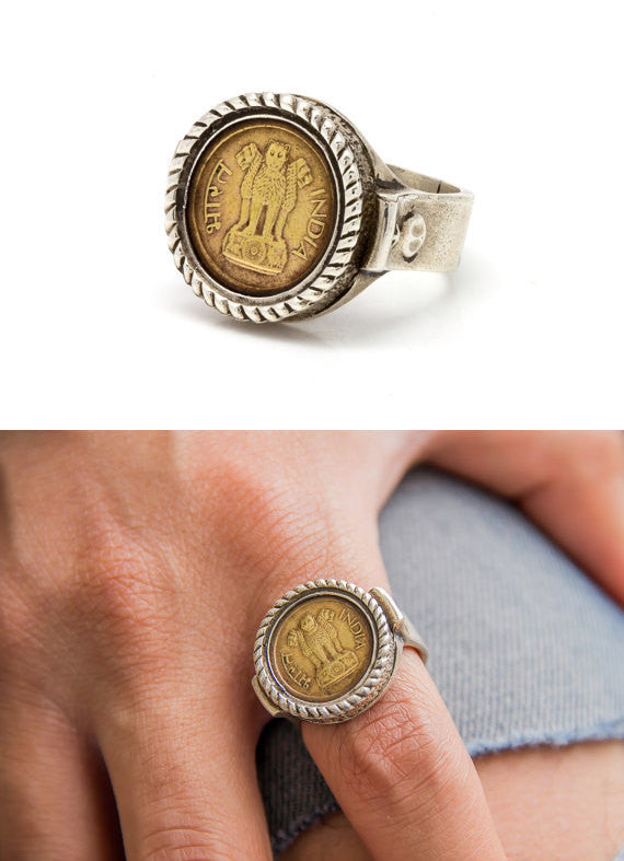 India Coin Ring, Sterling Silver Signet Ring, Men's Ring, Bohemian Ring- With The 1 Naya Paisa