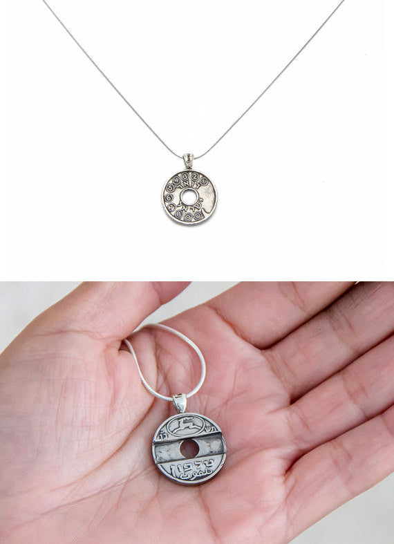 Old Israeli Telephone Token Coin Necklace