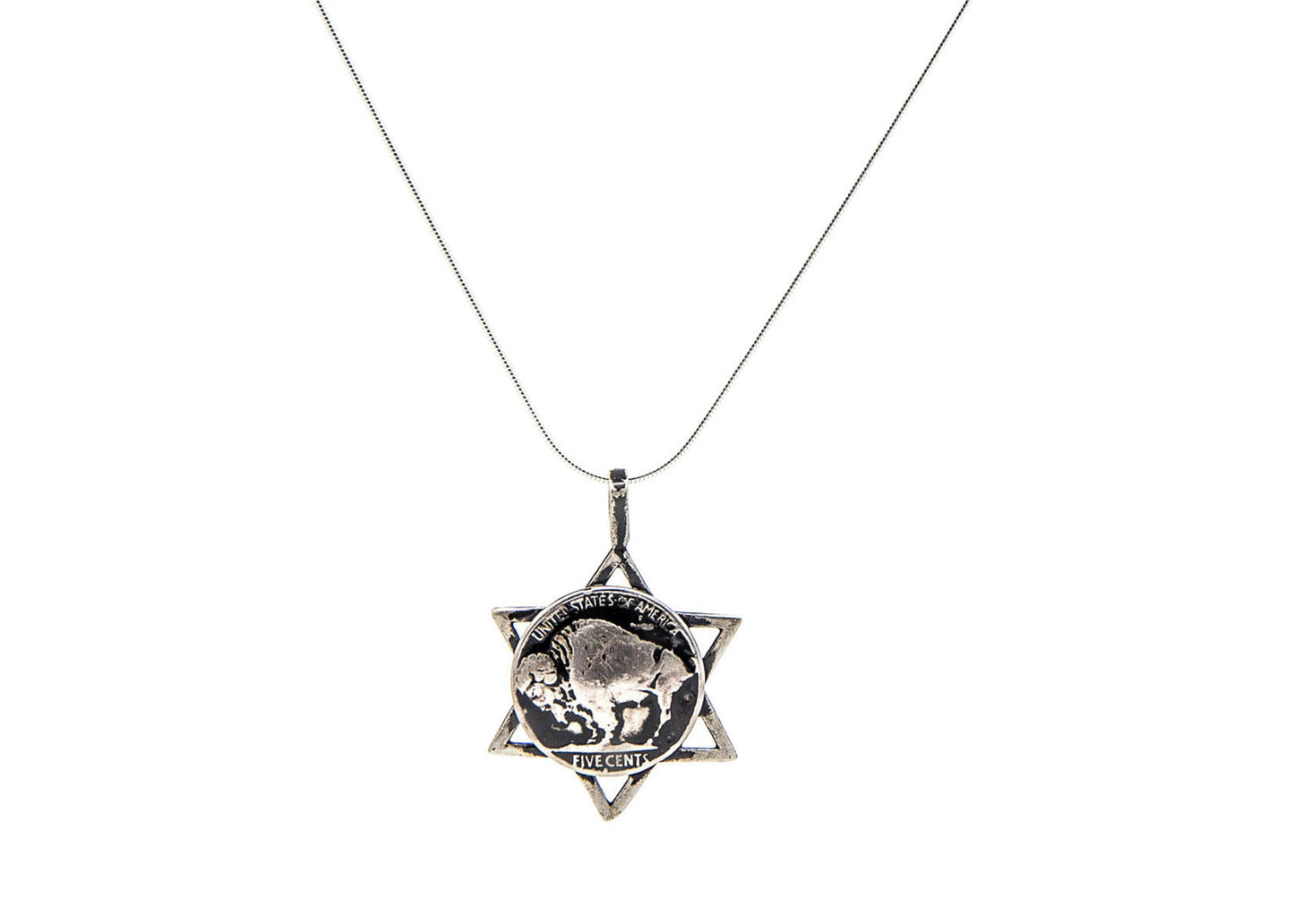 Buffalo Nickel Old Coin of USA Coin with Magen David Pendant Necklace