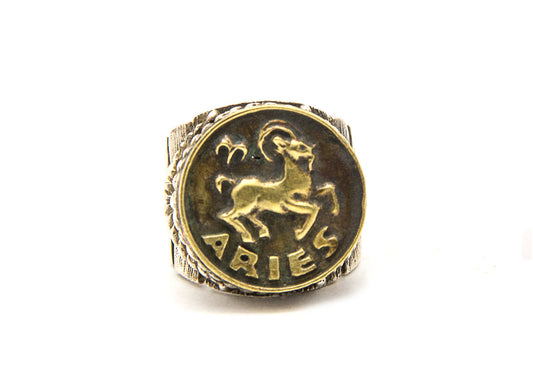 Silver Ring with Aries Zodiac