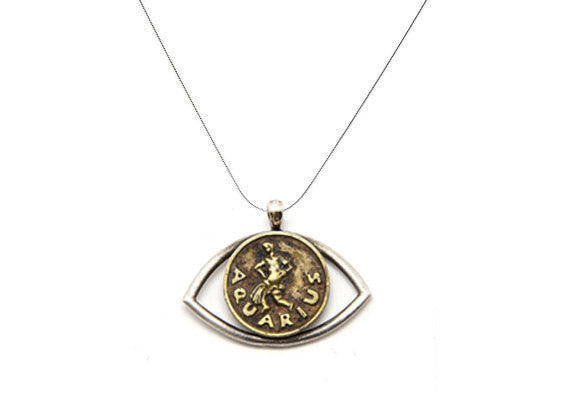 Aquarius Sign Brass Astrology Zodiac Pendant Necklace