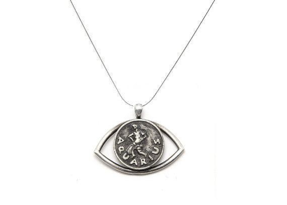 Aquarius Sign Brass Astrology Zodiac Pendant Necklace