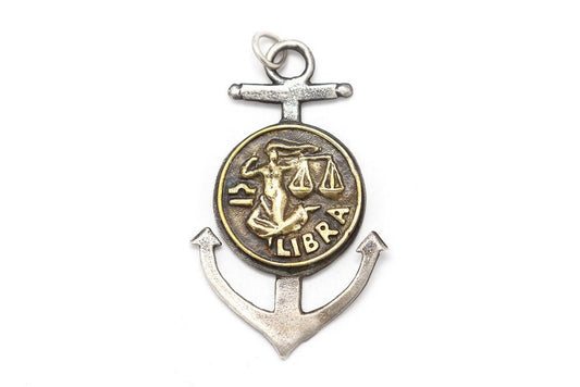 Libra Sign Astrology Zodiac Medallion Anchor Pendant Necklace