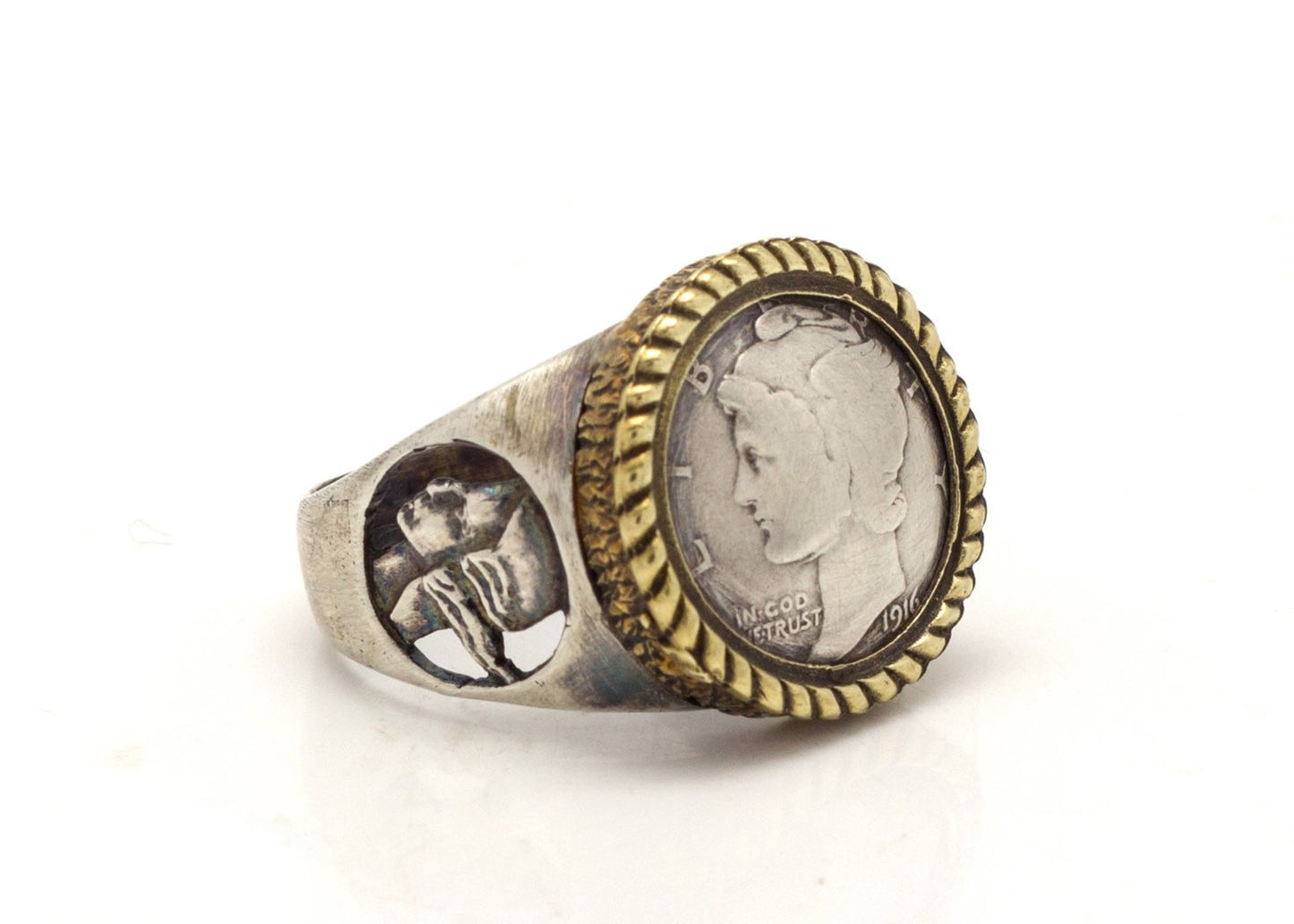 Mercury Dime Old Collector's Coin of USA Gold & Silver Ring