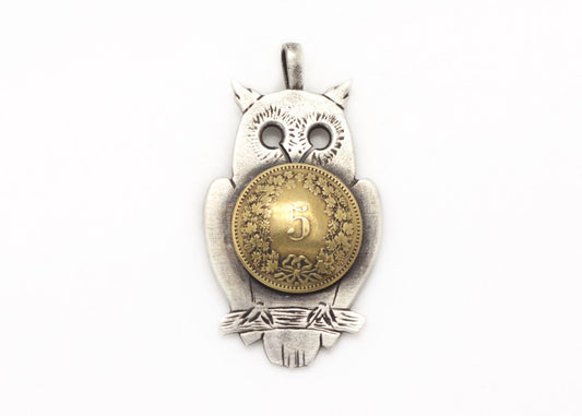 Silver Owl Pendant with Swiss Coin