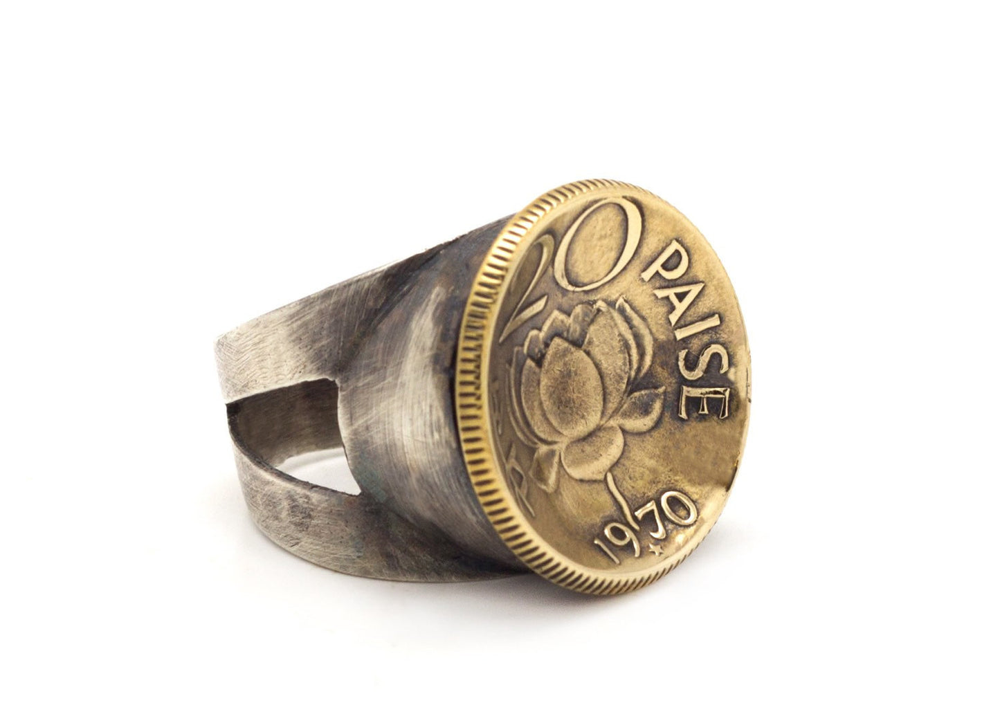 Indian Coin Ring - 20 Paise Old Collector's Coin of India