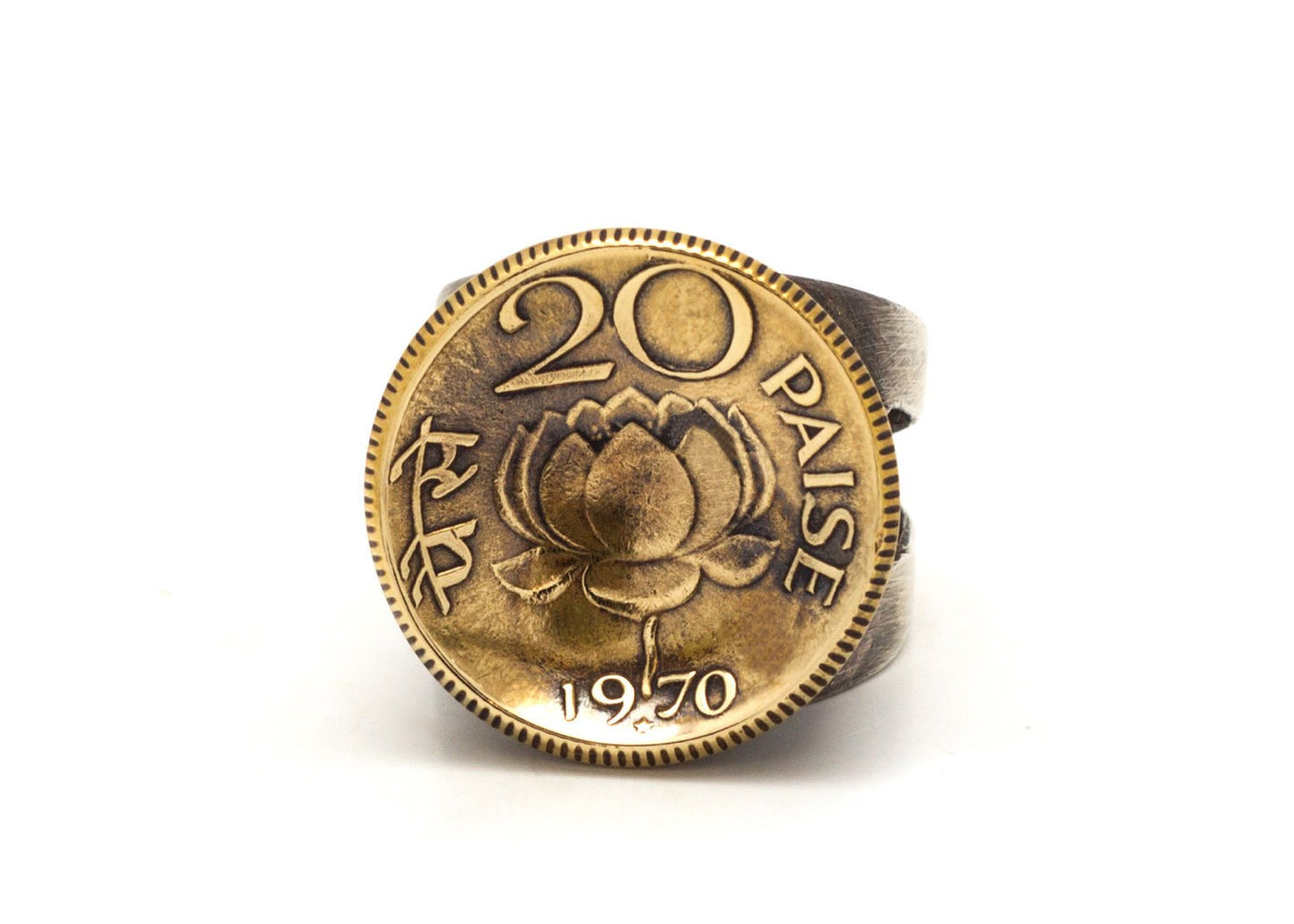 Indian Coin Ring - 20 Paise Old Collector's Coin of India