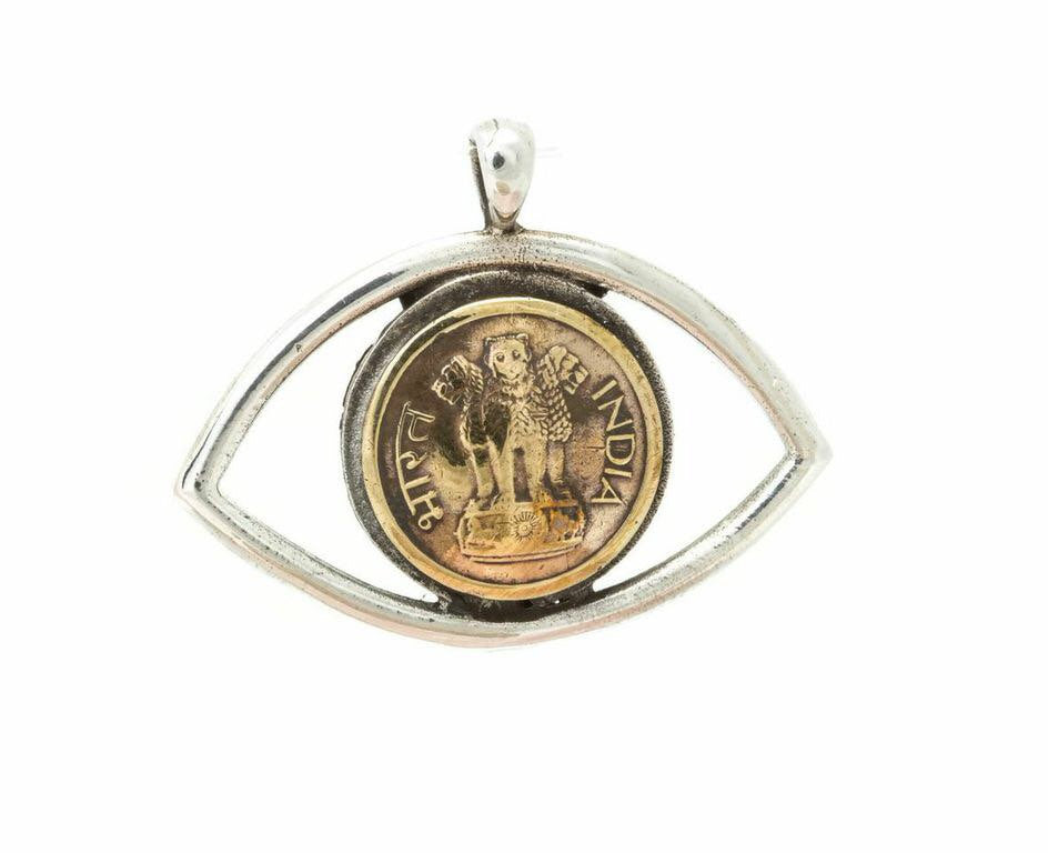 Indian Old, Collector's Coin Eye Necklace - 1 Paisa Lion Coin