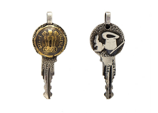 Indian Coin Key Pendent - Old, Collector's Coin 10 Paise India Coin