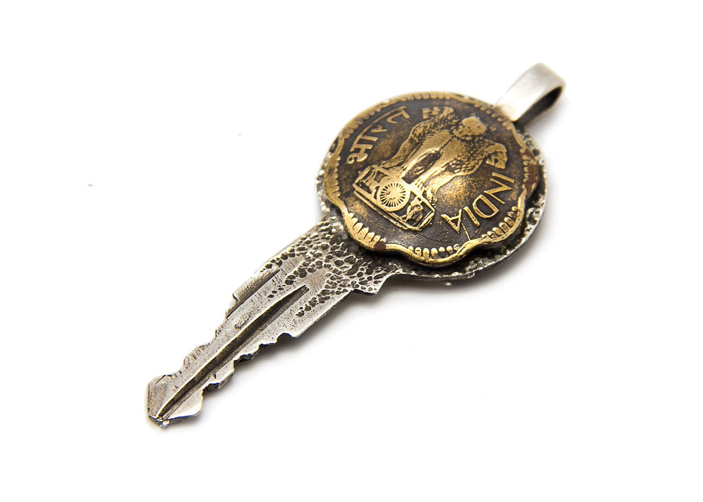 Indian Coin Key Pendent - Old, Collector's Coin 10 Paise India Coin